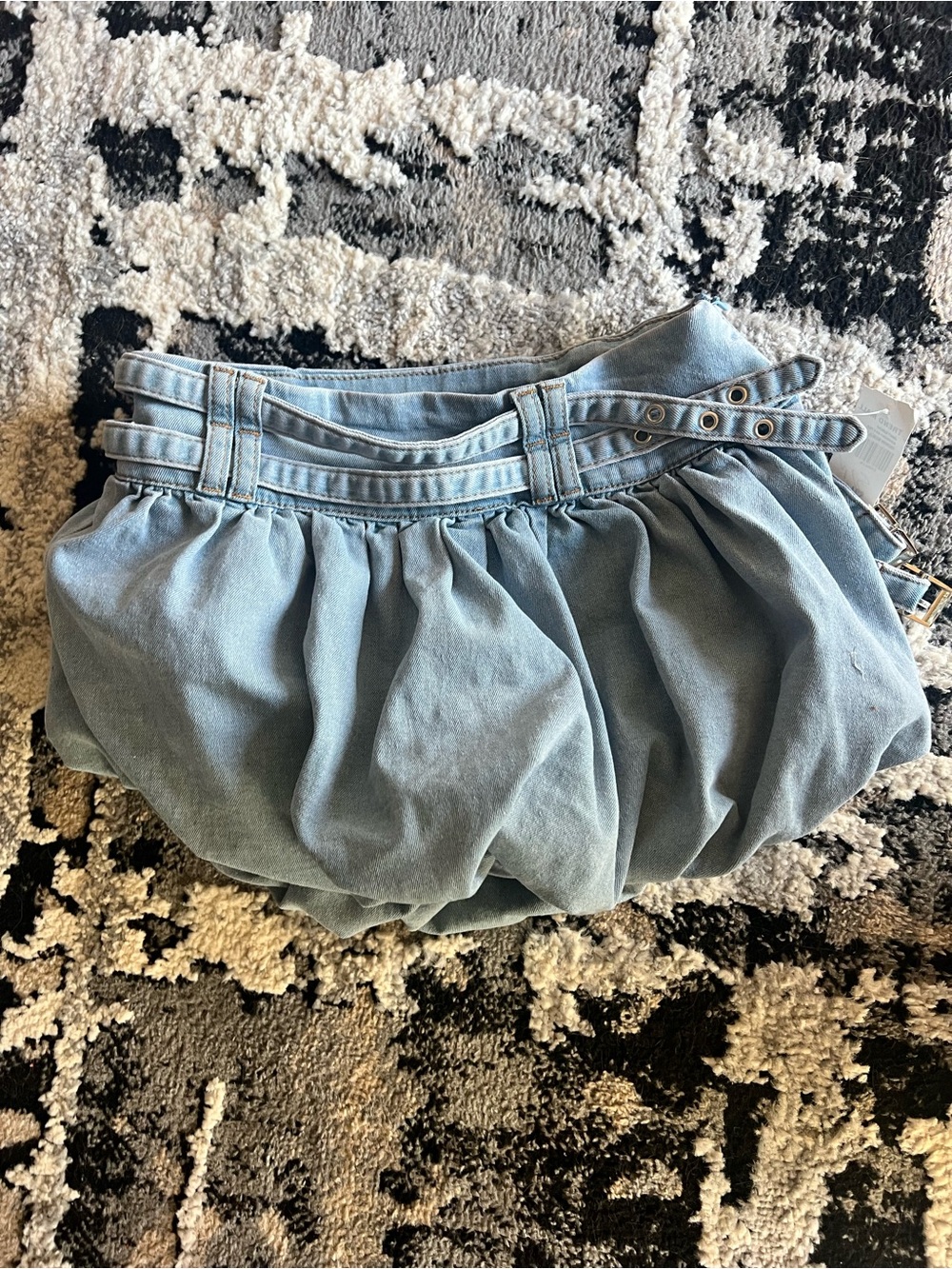 Light Blue Mini Skirt with Belted Waist